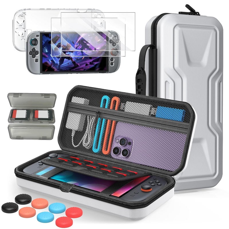 FYOUNG All in One Accessories Carrying Case Bundle for Nintendo Switch 2 2025 with 10 Game Cards Slots, for Game Boy Advance Games (White) - Image 1
